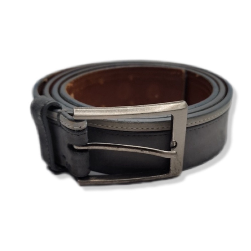 Vintage Boconi Two Tone Gray Leather Flat Panel Square Silver Buckle Belt XL